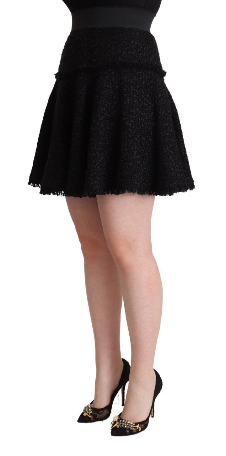 Minifalda de talle alto con vuelo de nailon tejido negra de Dolce & Gabbana