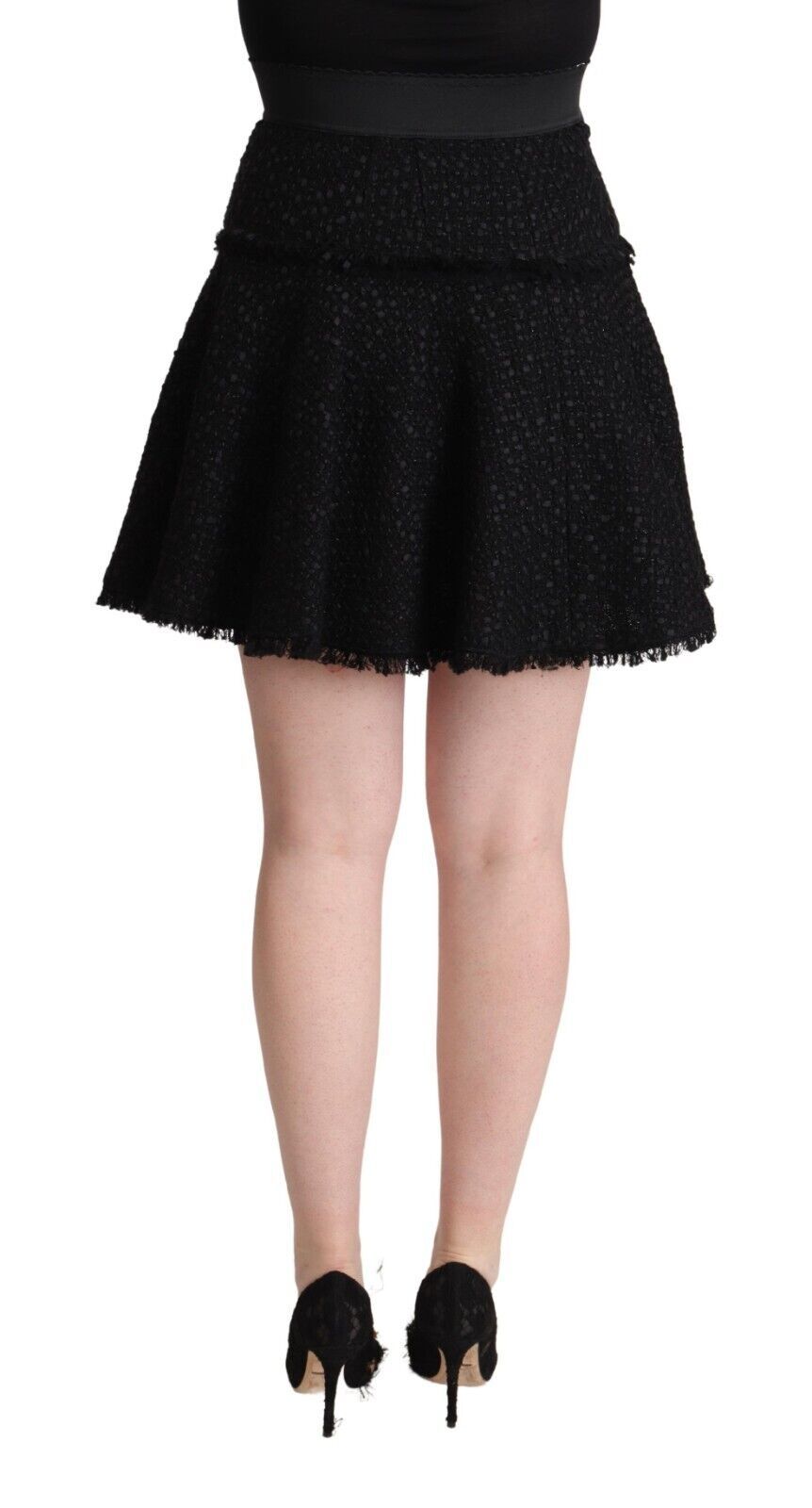 Mini-jupe noire en maille nylon taille haute évasée Dolce & Gabbana
