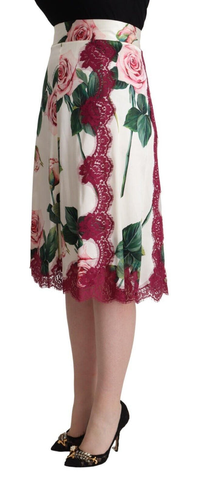 Jupe midi trapèze taille haute à imprimé rose blanc Dolce & Gabbana