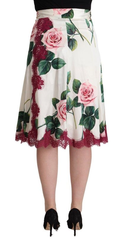 Jupe midi trapèze taille haute à imprimé rose blanc Dolce & Gabbana