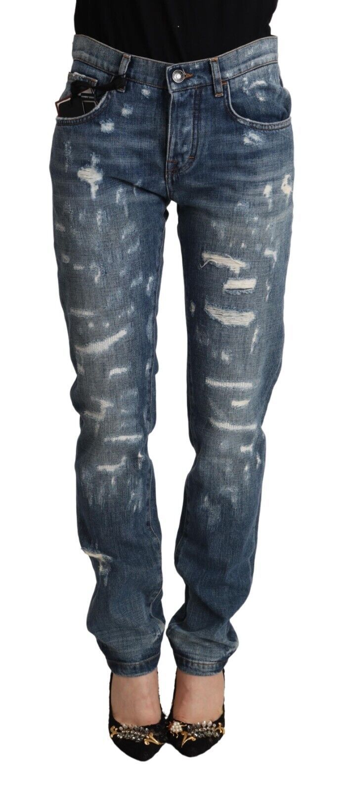 Jean Skinny BOYFRIEND en Denim Bleu Délavé Dolce & Gabbana