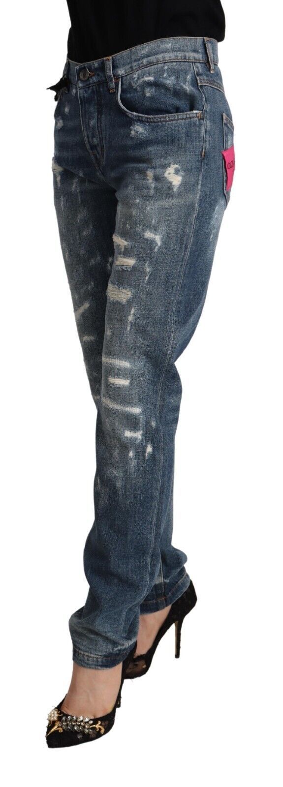 Dolce & Gabbana Vaqueros pitillo boyfriend de mezclilla desgastada azules