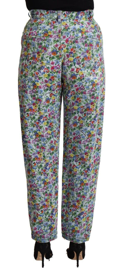 Jean fuselé en denim à taille haute et imprimé floral bleu Dolce & Gabbana