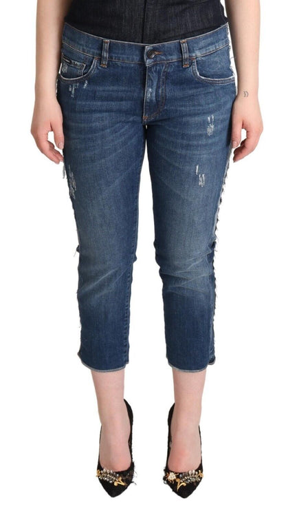 Jean court Dolce & Gabbana en denim bleu délavé taille mi-haute à logo