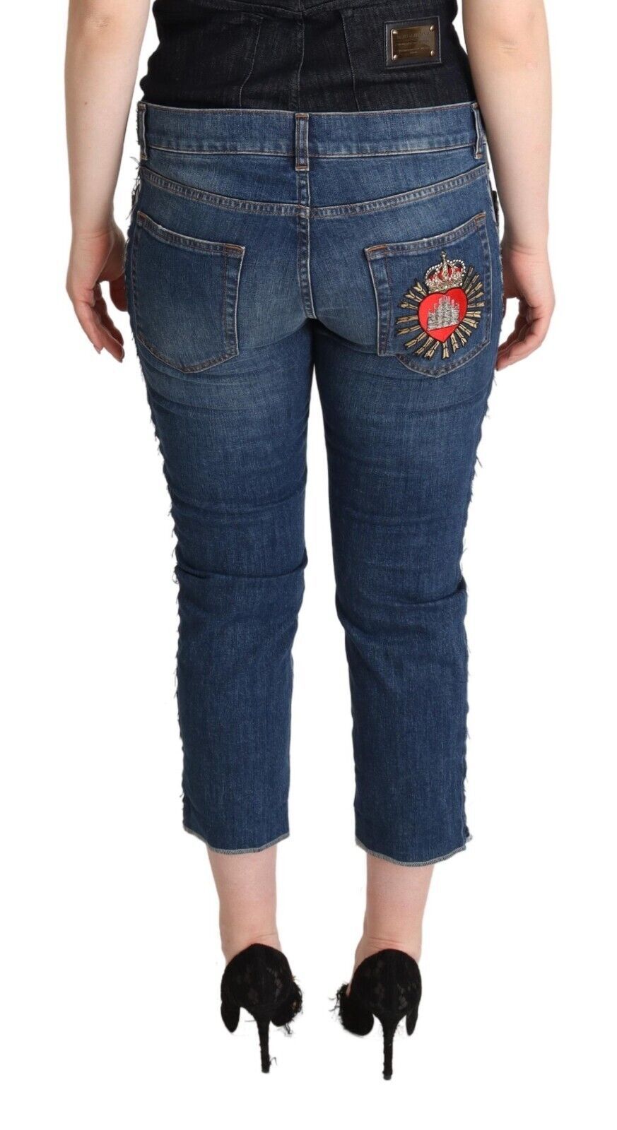 Jean court Dolce & Gabbana en denim bleu délavé taille mi-haute à logo