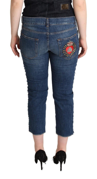 Jean court Dolce & Gabbana en denim bleu délavé taille mi-haute à logo