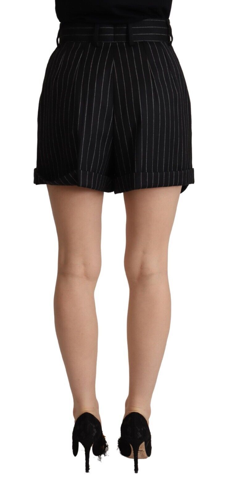 Pantalones cortos bermuda de lana de talle alto con rayas negras de Dolce & Gabbana