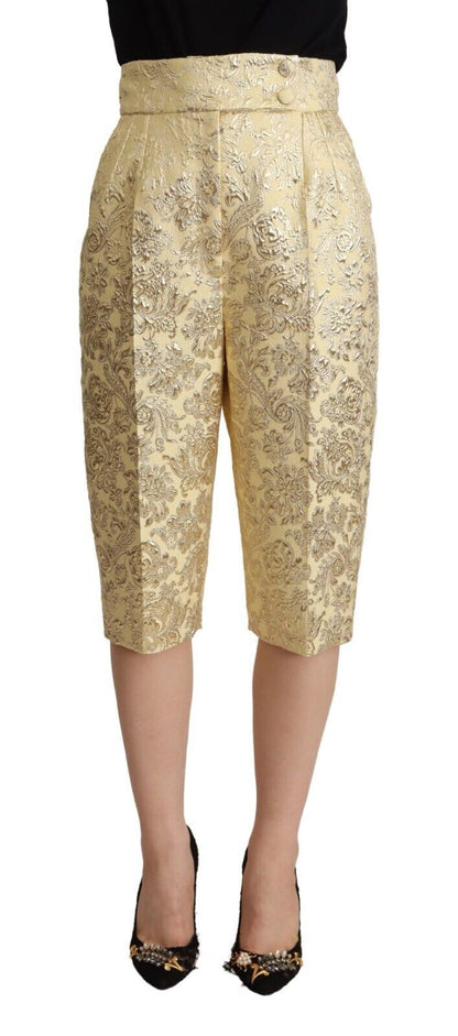Pantalon court taille haute en brocart floral beige Dolce & Gabbana