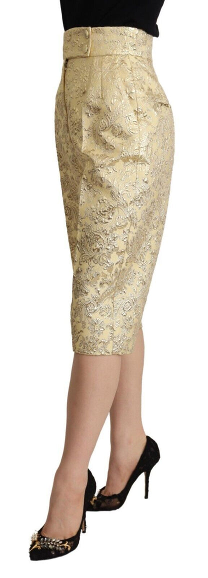 Pantalon court taille haute en brocart floral beige Dolce & Gabbana
