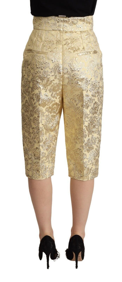 Pantalon court taille haute en brocart floral beige Dolce & Gabbana