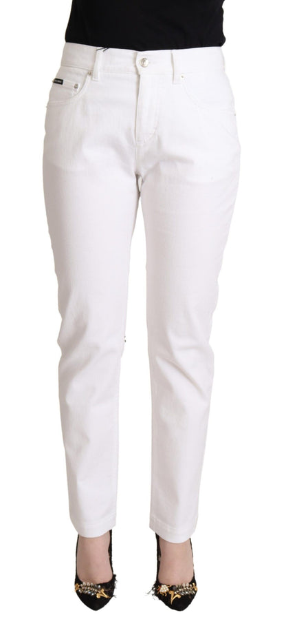 Dolce & Gabbana Jean fuselé taille mi-haute en coton blanc