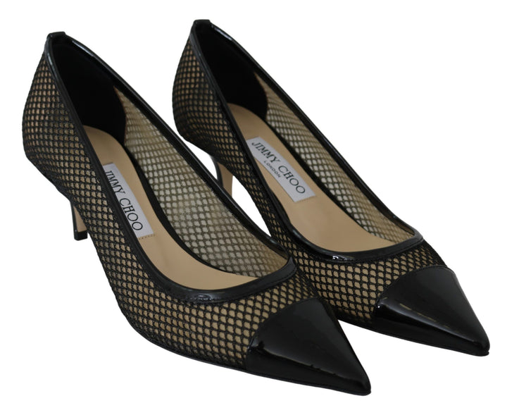 Escarpins Jimmy Choo Amika 50 en résille et cuir noirs
