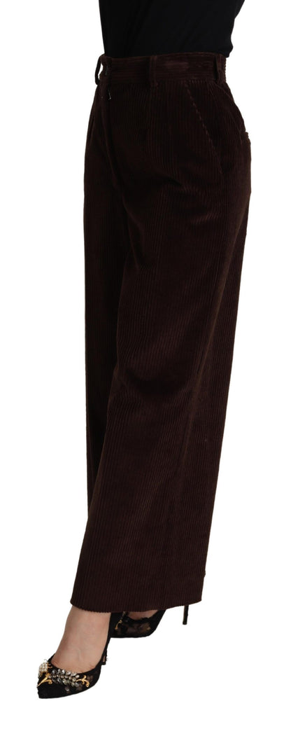 Pantalon large taille haute en coton marron Dolce & Gabbana