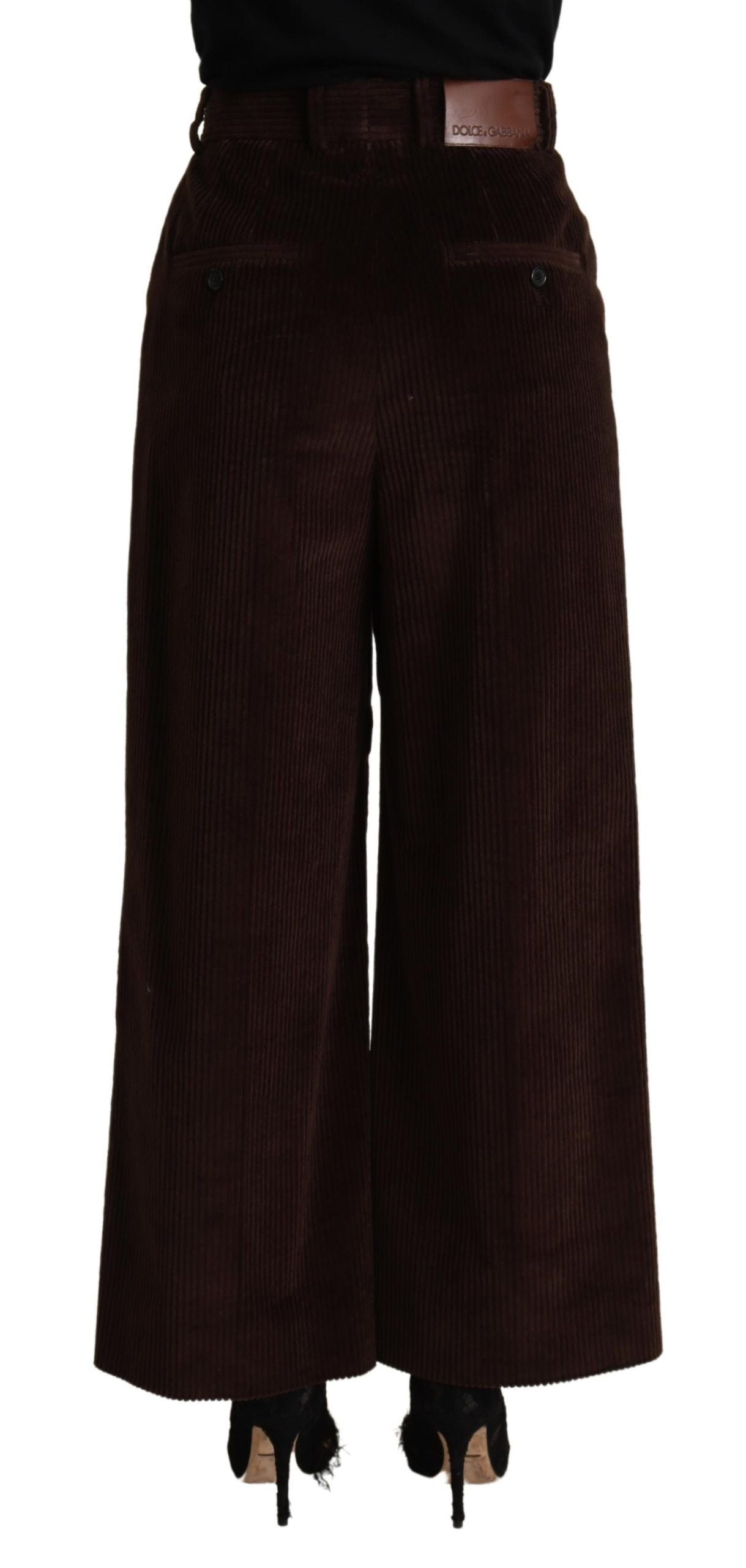 Pantalon large taille haute en coton marron Dolce & Gabbana
