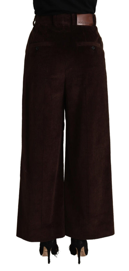 Pantalon large taille haute en coton marron Dolce & Gabbana