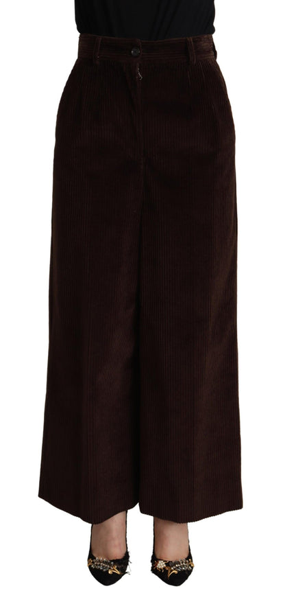 Pantalon large taille haute en coton marron Dolce & Gabbana