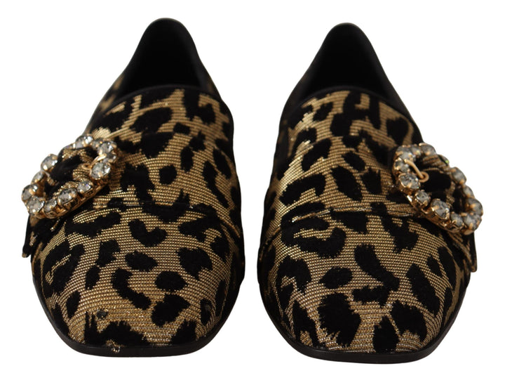 Zapatos mocasines Dolce & Gabbana de cristal con estampado de leopardo dorado
