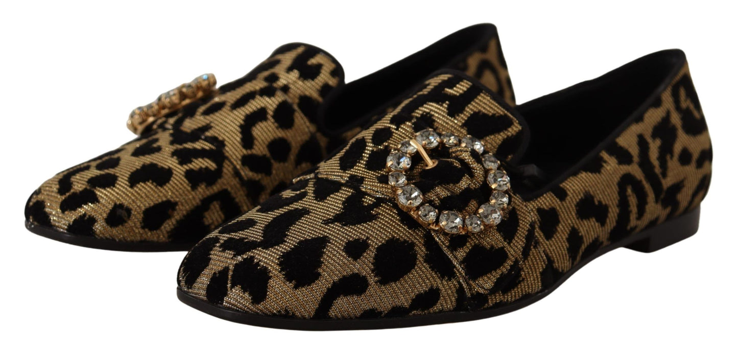 Chaussures Loafers Dolce & Gabbana en imprimé léopard doré avec cristaux