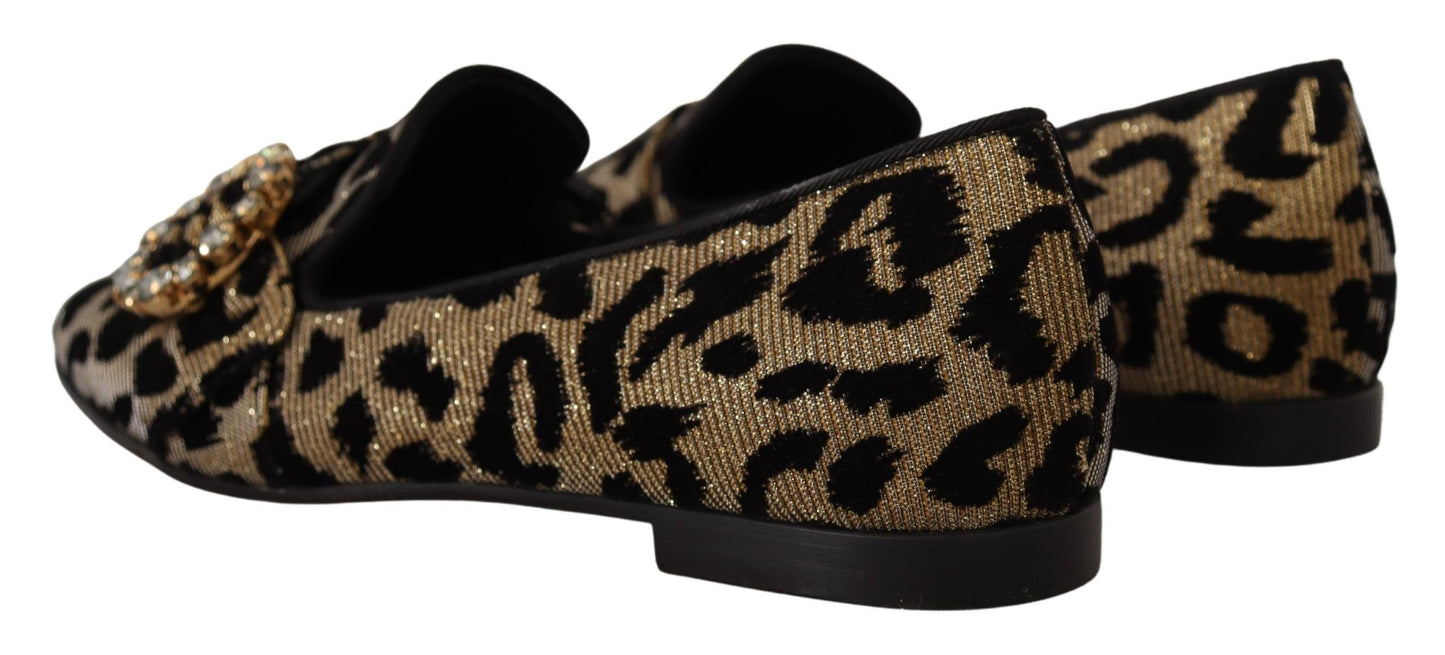 Chaussures Loafers Dolce & Gabbana en imprimé léopard doré avec cristaux
