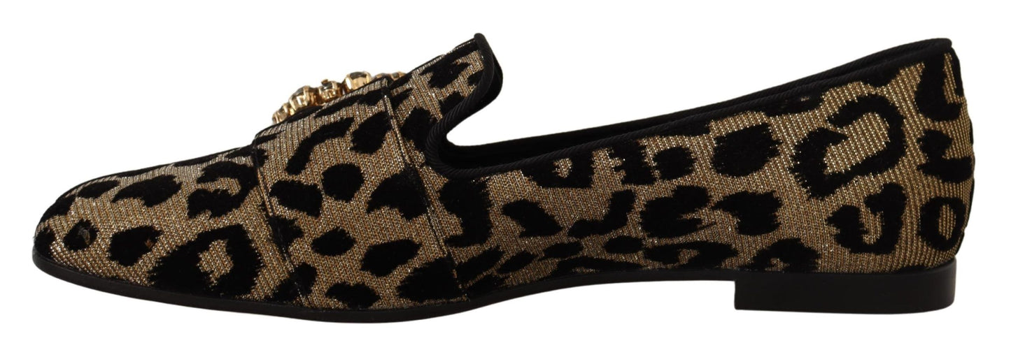 Chaussures Loafers Dolce & Gabbana en imprimé léopard doré avec cristaux