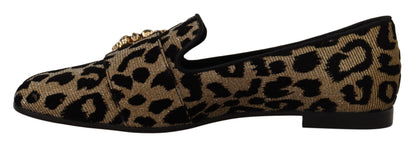 Chaussures Loafers Dolce & Gabbana en imprimé léopard doré avec cristaux