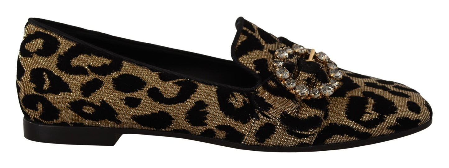 Chaussures Loafers Dolce & Gabbana en imprimé léopard doré avec cristaux