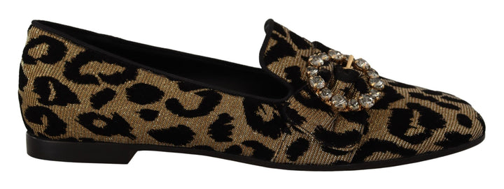 Zapatos mocasines Dolce & Gabbana de cristal con estampado de leopardo dorado