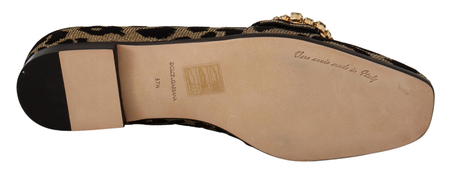 Chaussures Loafers Dolce & Gabbana en imprimé léopard doré avec cristaux