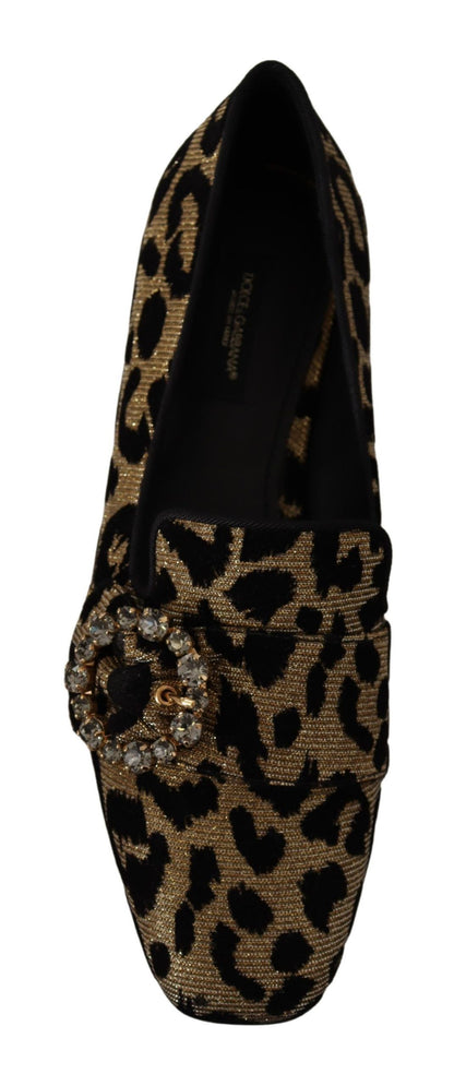Chaussures Loafers Dolce & Gabbana en imprimé léopard doré avec cristaux