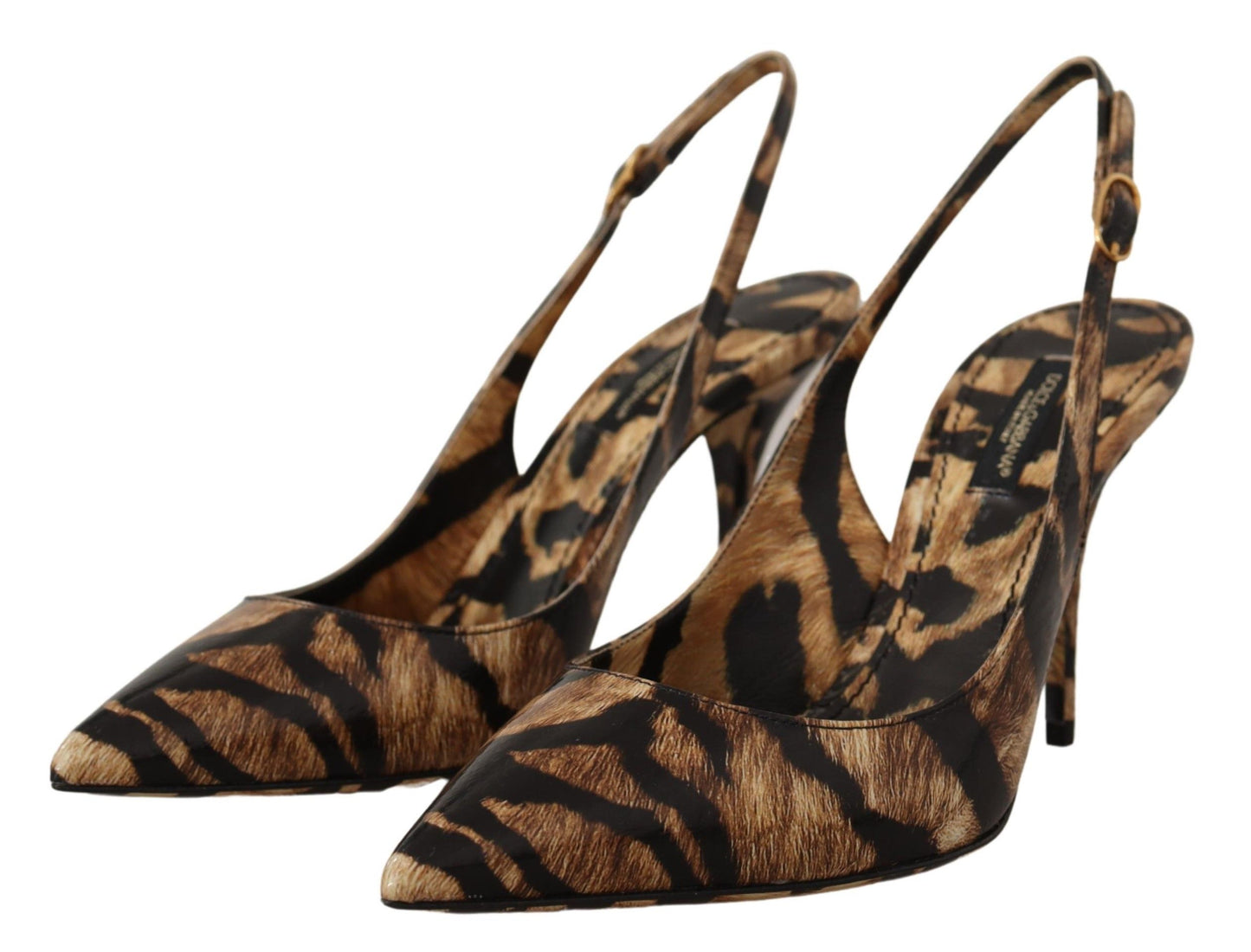 Chaussures Dolce & Gabbana Slingbacks en cuir marron à motif tigre