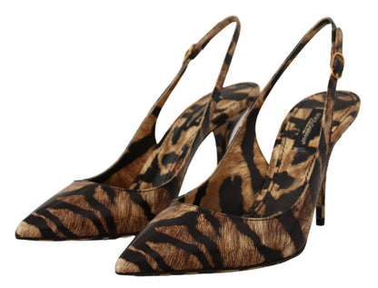 Chaussures Dolce & Gabbana Slingbacks en cuir marron à motif tigre