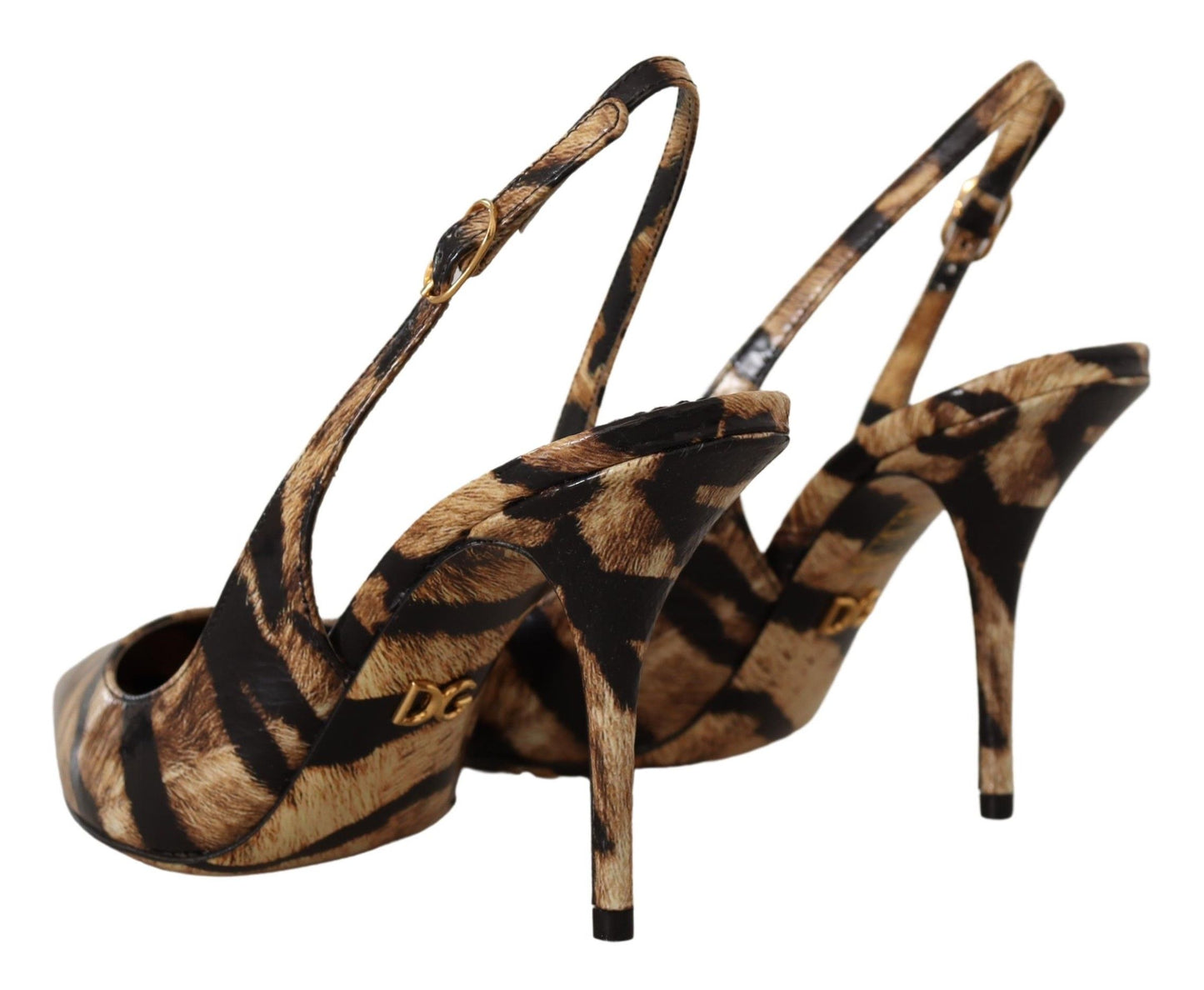 Chaussures Dolce & Gabbana Slingbacks en cuir marron à motif tigre