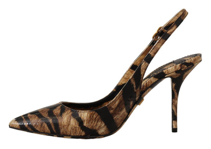 Chaussures Dolce & Gabbana Slingbacks en cuir marron à motif tigre