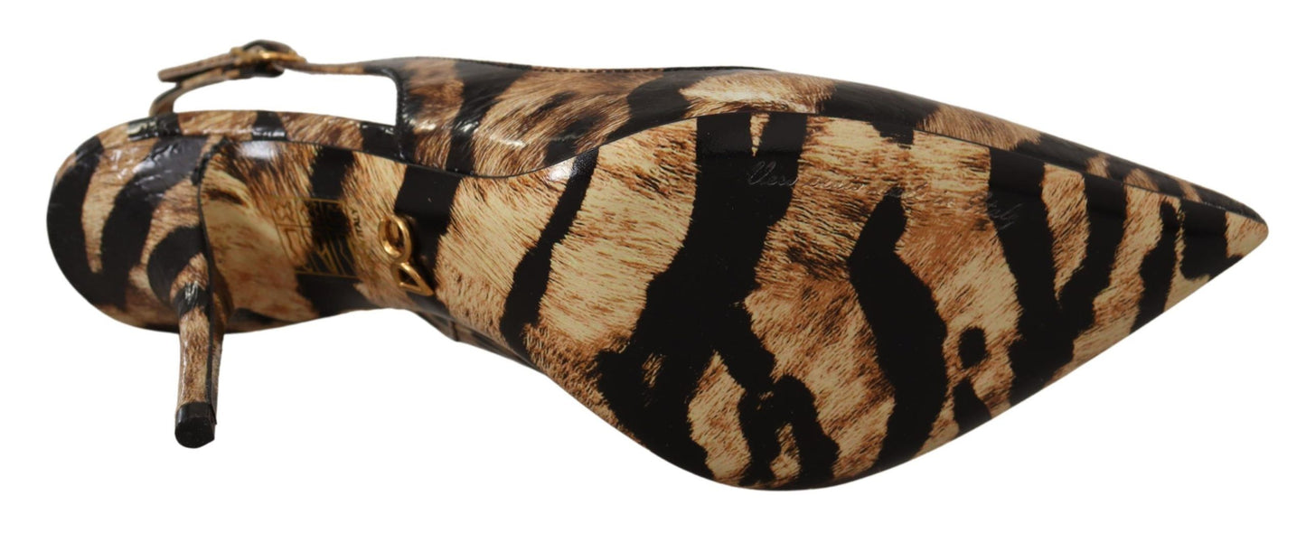 Chaussures Dolce & Gabbana Slingbacks en cuir marron à motif tigre