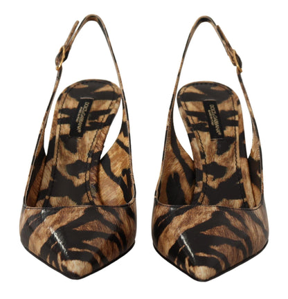 Chaussures Dolce & Gabbana Slingbacks en cuir marron à motif tigre