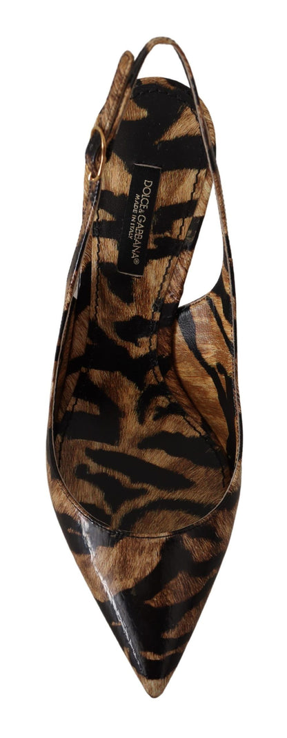 Chaussures Dolce & Gabbana Slingbacks en cuir marron à motif tigre
