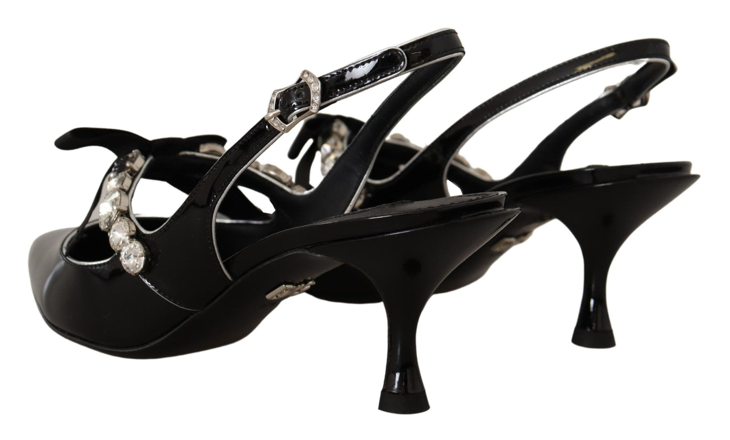 Chaussures à bride arrière Dolce & Gabbana en cuir verni noir et cristaux