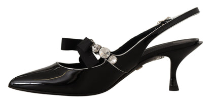 Chaussures à bride arrière Dolce & Gabbana en cuir verni noir et cristaux