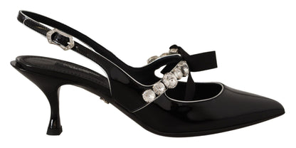 Chaussures à bride arrière Dolce & Gabbana en cuir verni noir et cristaux