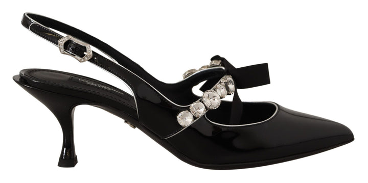 Chaussures à bride arrière Dolce & Gabbana en cuir verni noir et cristaux