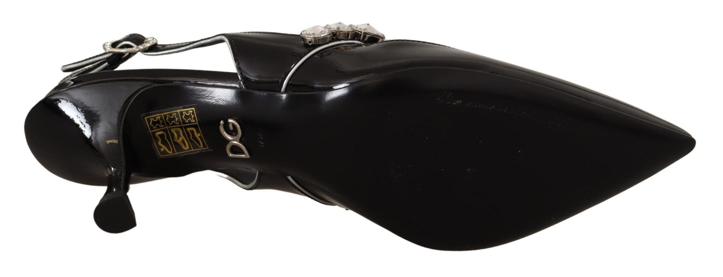 Chaussures à bride arrière Dolce & Gabbana en cuir verni noir et cristaux