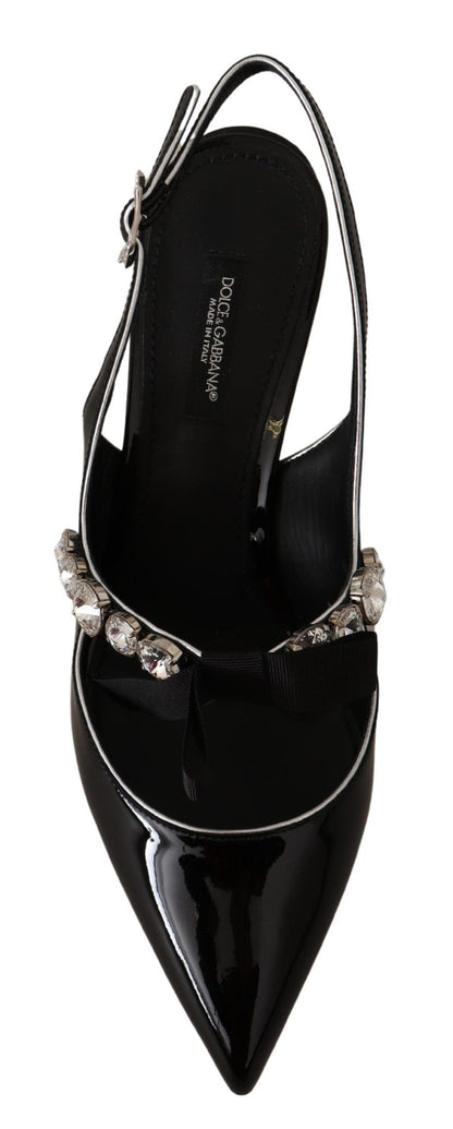 Chaussures à bride arrière Dolce & Gabbana en cuir verni noir et cristaux