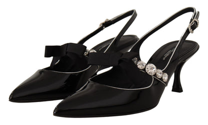 Chaussures à bride arrière Dolce & Gabbana en cuir verni noir et cristaux