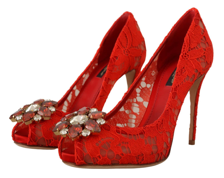 Escarpins Dolce & Gabbana rouges en dentelle Taormina et cristaux