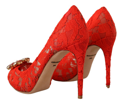 Escarpins Dolce & Gabbana rouges en dentelle Taormina et cristaux