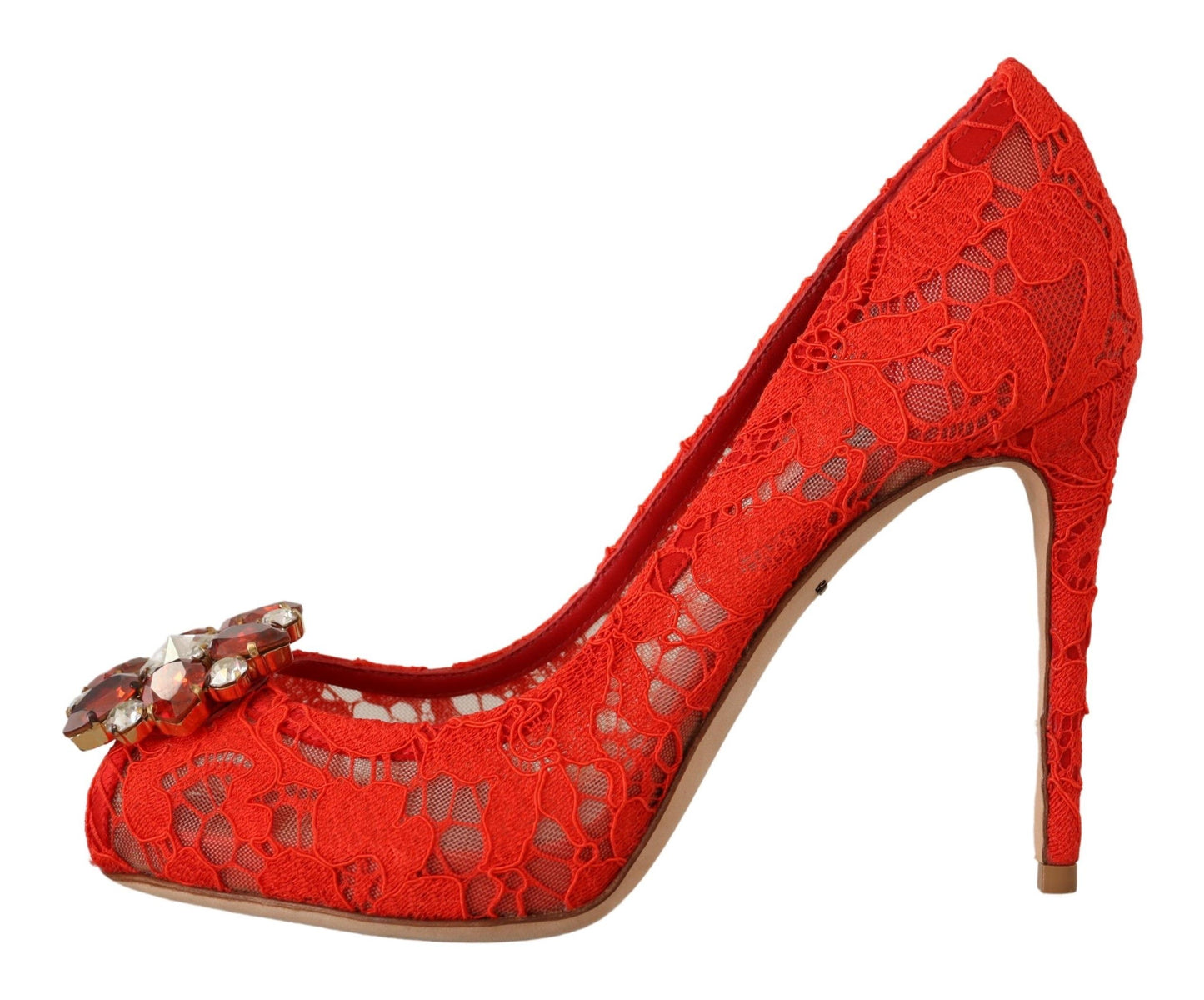 Escarpins Dolce & Gabbana rouges en dentelle Taormina et cristaux