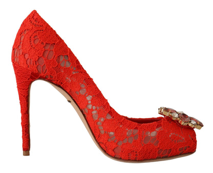 Escarpins Dolce & Gabbana rouges en dentelle Taormina et cristaux