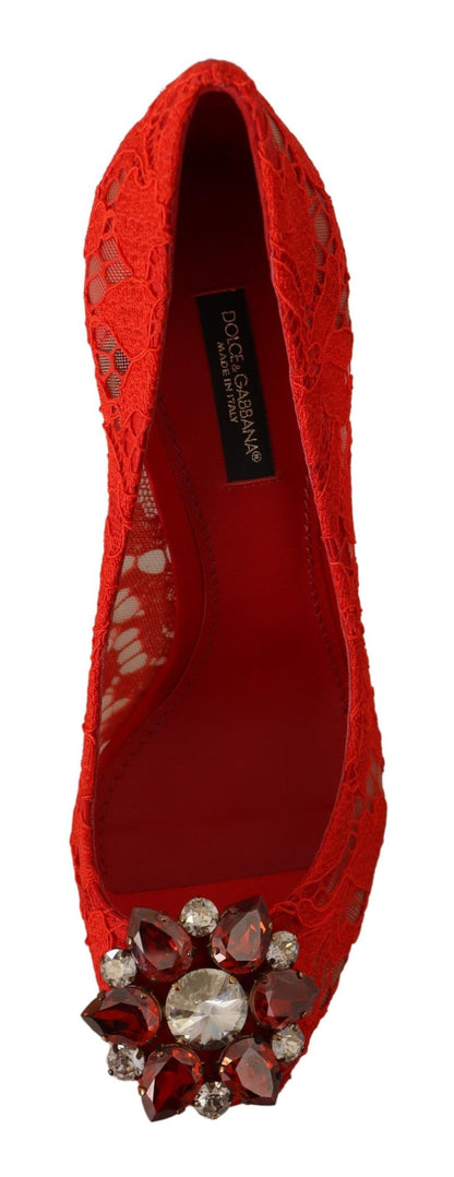 Escarpins Dolce & Gabbana rouges en dentelle Taormina et cristaux