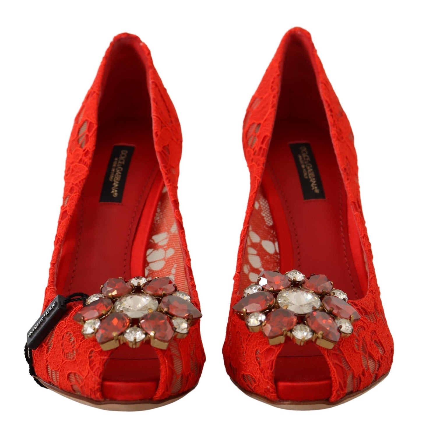 Escarpins Dolce & Gabbana rouges en dentelle Taormina et cristaux