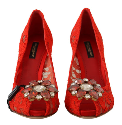 Escarpins Dolce & Gabbana rouges en dentelle Taormina et cristaux